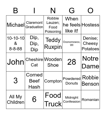 Christmas 2016 Bingo Card