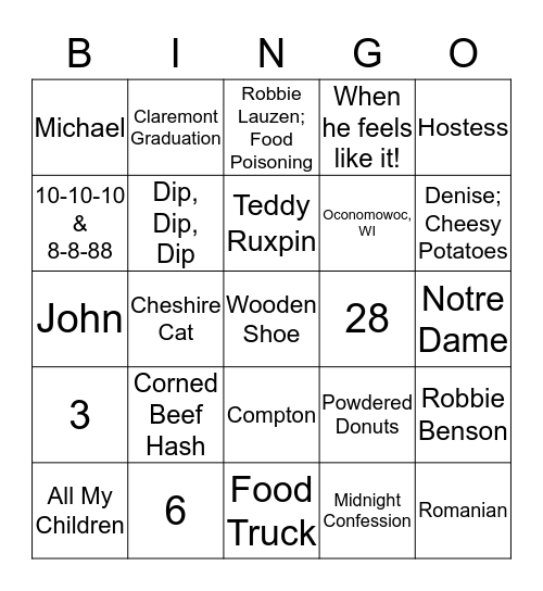 Christmas 2016 Bingo Card