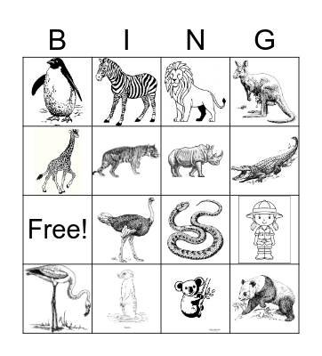 Zoo Animals Bingo Card