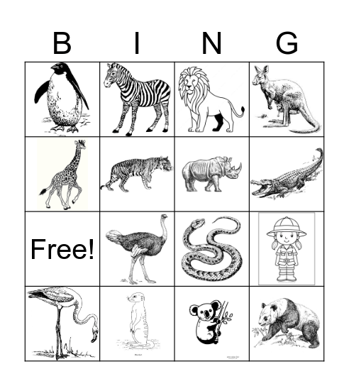 Zoo Animals Bingo Card