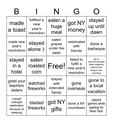 Have you ever - NEW YEAR EDITION! Bingo Card