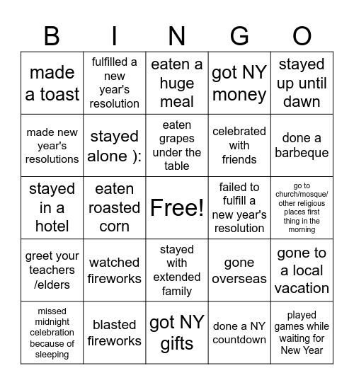 Have you ever - NEW YEAR EDITION! Bingo Card