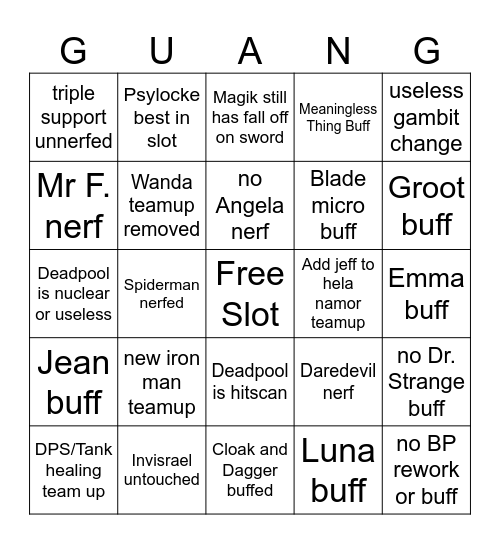 Season 6.0 Patch Notes Bingo Card