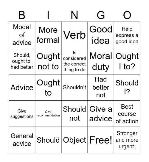 Modal of advice Bingo Card