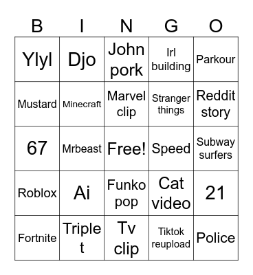 Yt shorts bingo Card