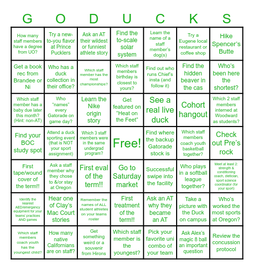 Welcome to Oregon Bingo Card