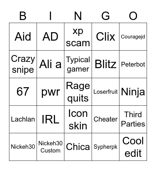 Fortnite Bingo Card