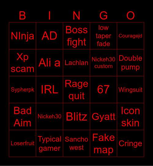 Fortnite Bingo Card