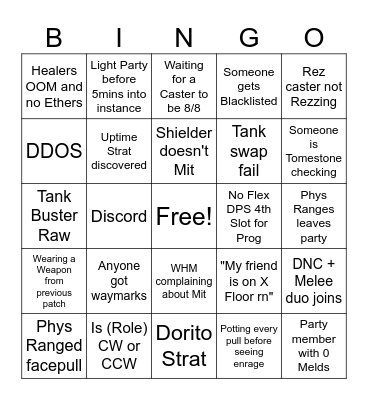 Server Up Blind PF Bingo Card
