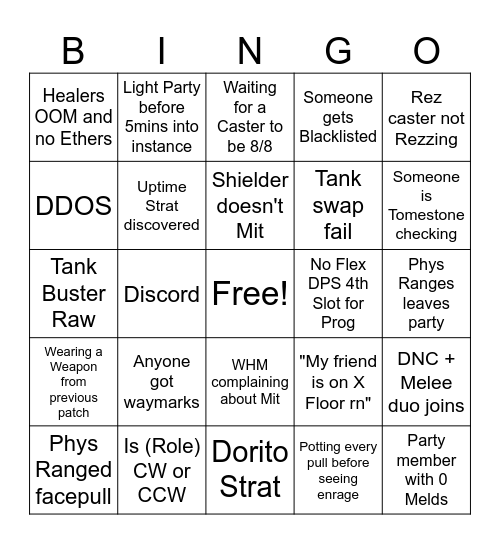 Server Up Blind PF Bingo Card
