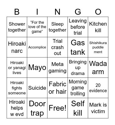 KILLING GAME Bingo Card