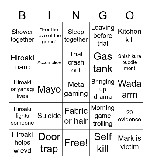KILLING GAME Bingo Card