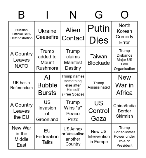 2026 Geopolitics Bingo Card