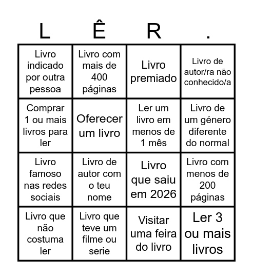 Leitura 2026! Bingo Card
