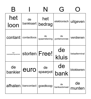 Geld Bingo Card