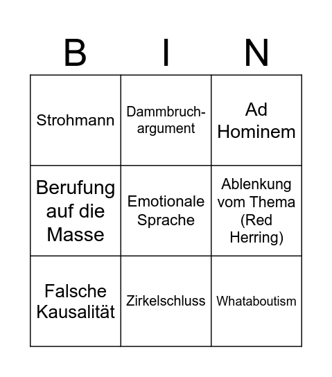 Fehlschluss-Bingo Card