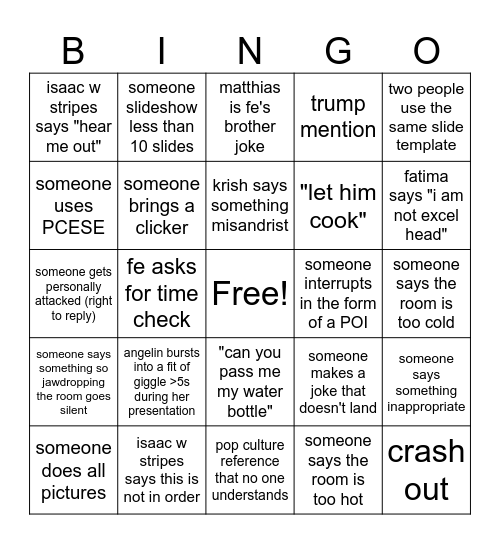 PRESENTATION NIGHT BINGO Card