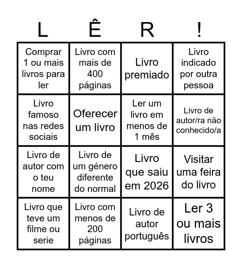 Leitura 2026! Bingo Card