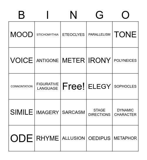 ENG. II UNIT 4 VOCABULARY REVIEW Bingo Card