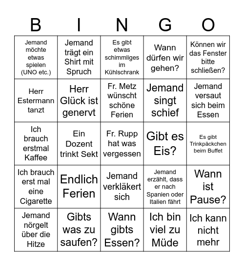 Schulbingo Card