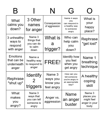 Anger Management Bingo Card