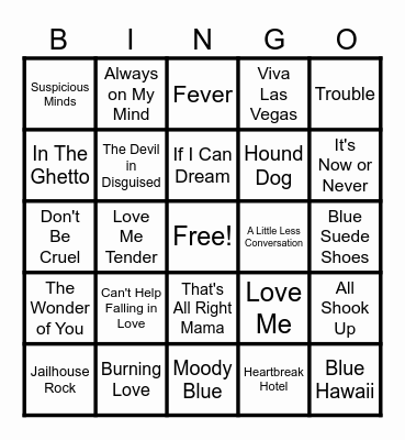 Elvis Music Bingo Card