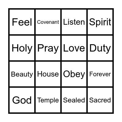 I Love to See the Temple Bingo Card