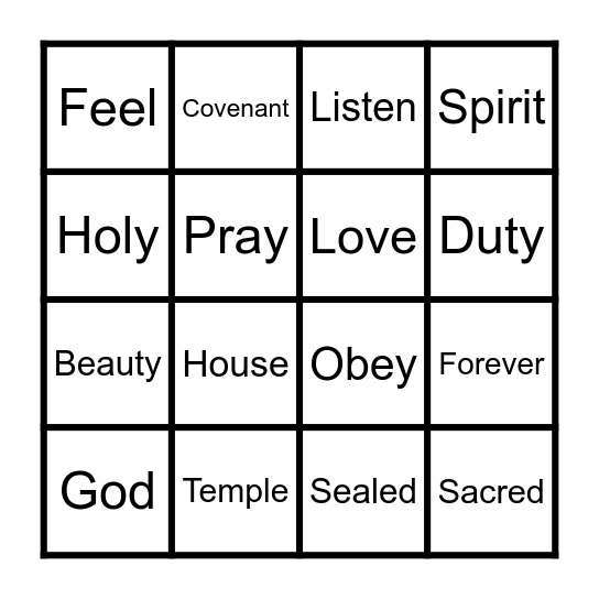 I Love to See the Temple Bingo Card