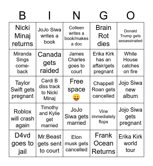 2026 predictions Bingo Card