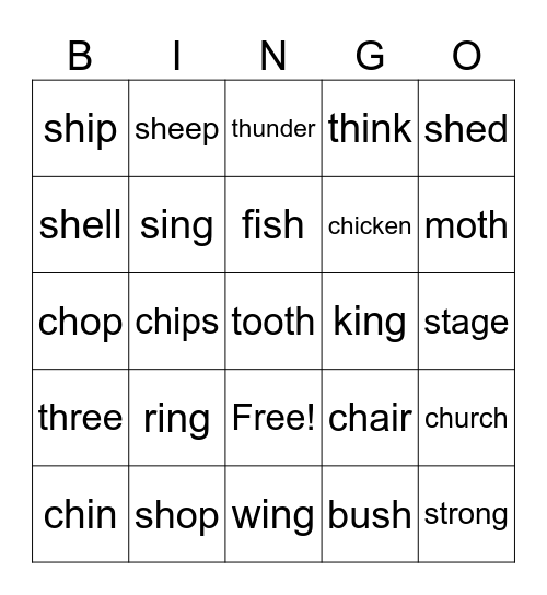 Diagraphs Bingo Card