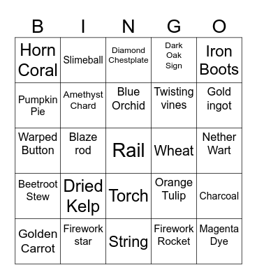 Minecraft Item Bingo Card