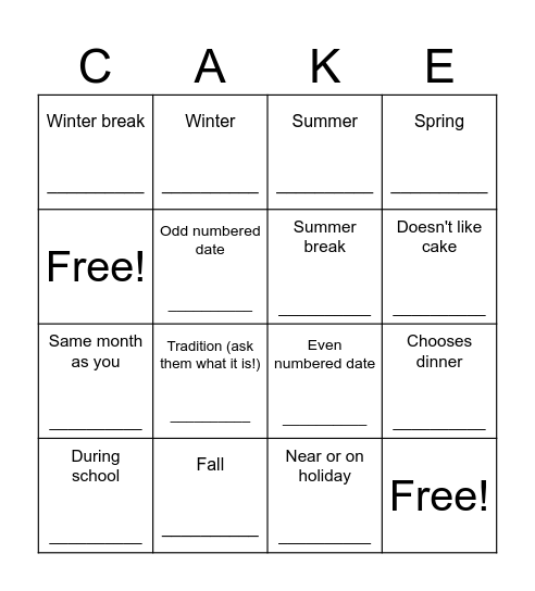 Birthday Bingo! Bingo Card