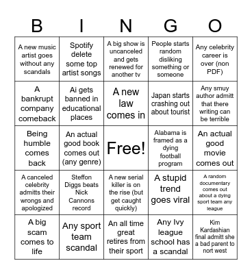 Plant's 2026 bingo card Bingo Card