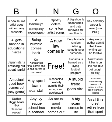 Plant's 2026 bingo card Bingo Card