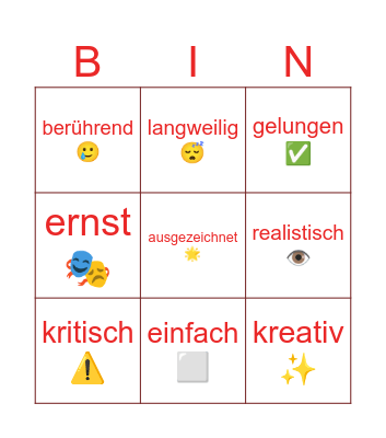 Street Art Adjektive Bingo Card