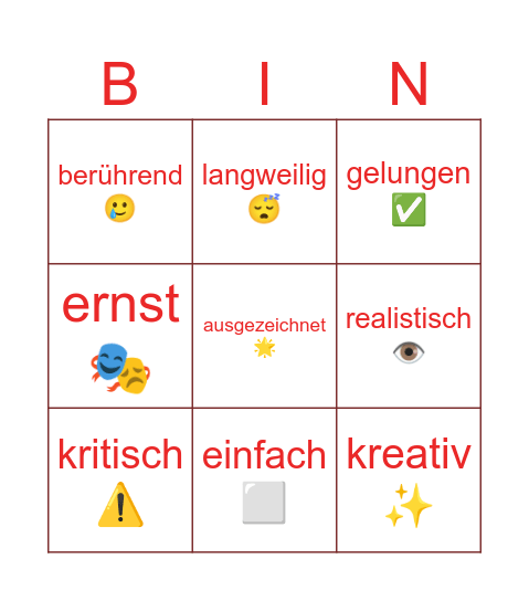 Street Art Adjektive Bingo Card