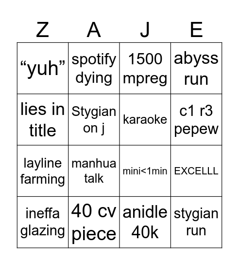 Untitled Bingo Card