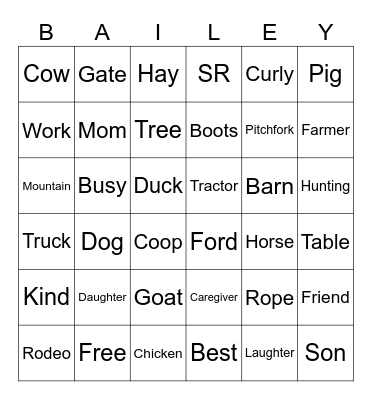 Bailey’s Day! Bingo Card