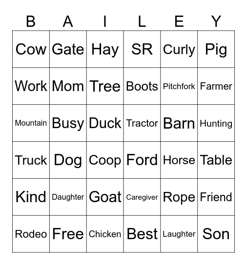 Bailey’s Day! Bingo Card