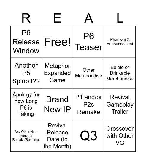 Atlus Announcement Bingo Card