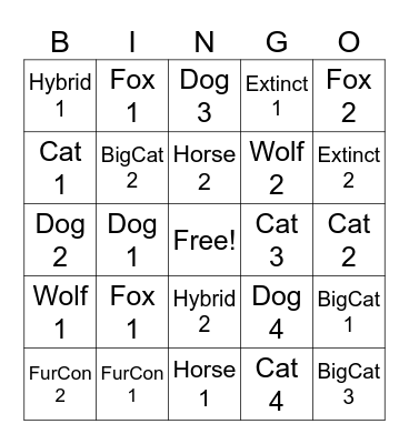 Furry Triva Bingo Card