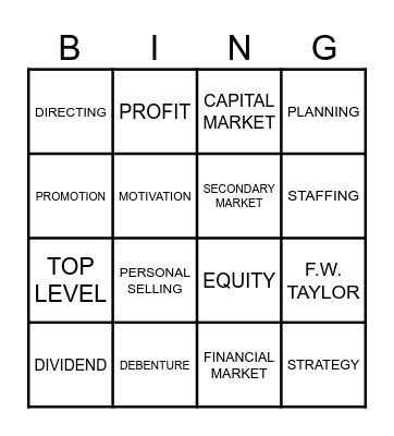 BUSINESS STUDIES Bingo Card