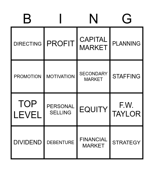 BUSINESS STUDIES Bingo Card