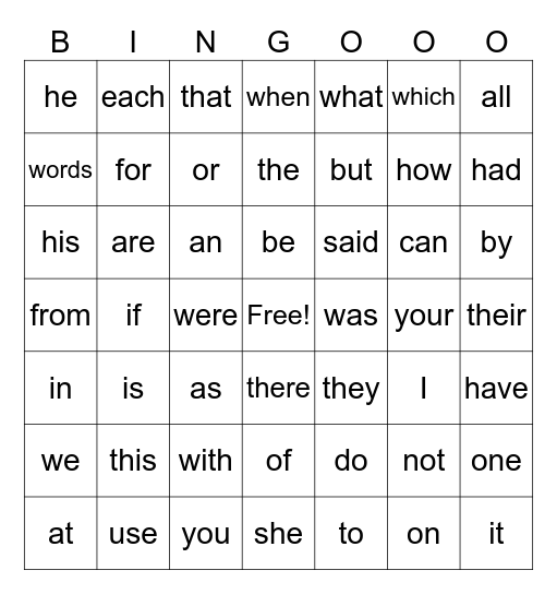 Review FRY words 1-50 Bingo Card