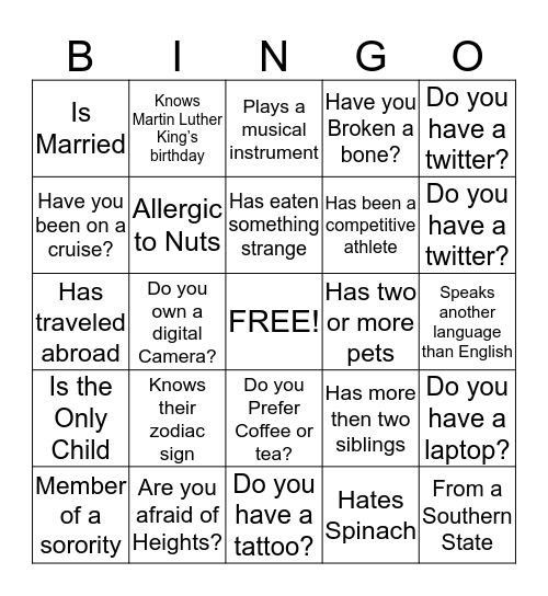 Do You know your Neighbor?  Bingo Card
