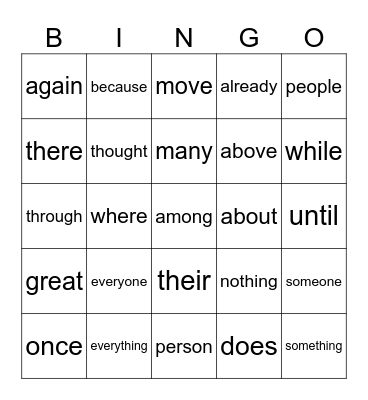 Red Words Bingo Card