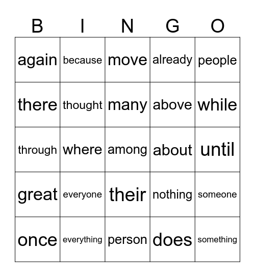 Red Words Bingo Card