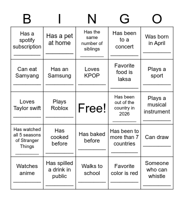 Get to know you BINGO! Bingo Card