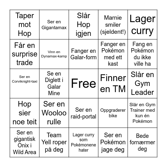 Pokemon sword and shield bingo Card