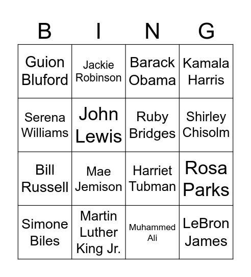 Black History month Bingo Card